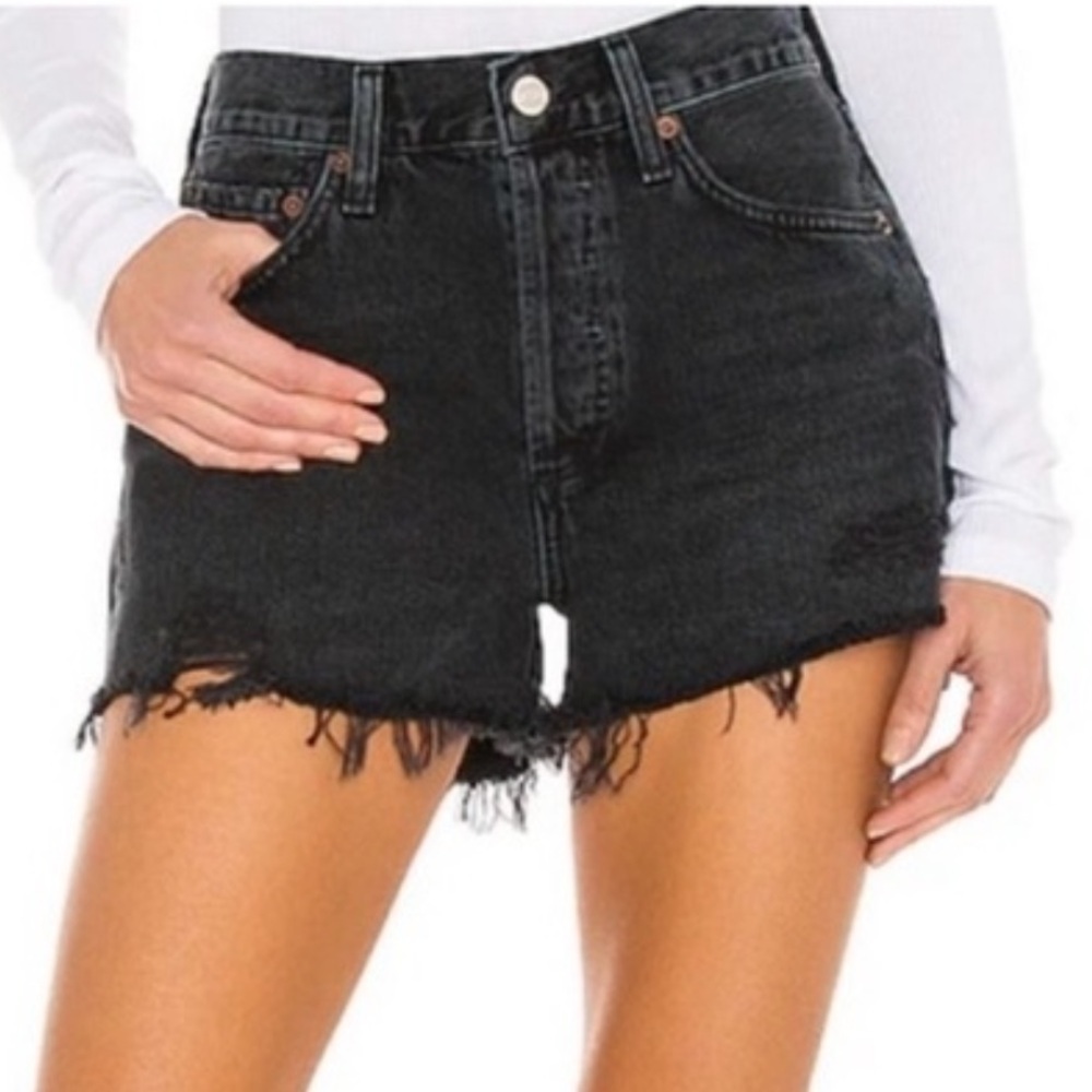 Agolde Black Denim Distressed Cutoff Frayed Hem Parker Jean Shorts Size 28